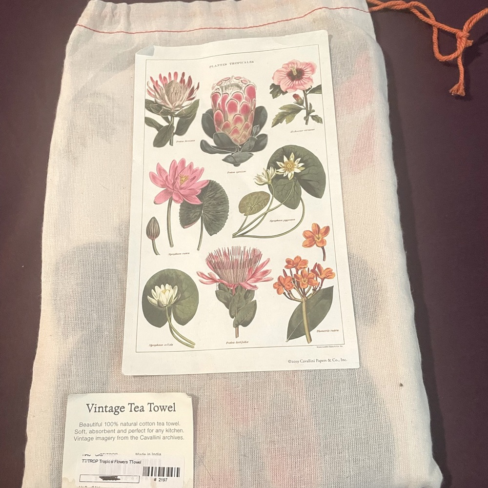 Cavallini & Co. Vintage Tea Towel - Tropical Plants Pattern BRAND NEW NWT - Picture 2 of 11